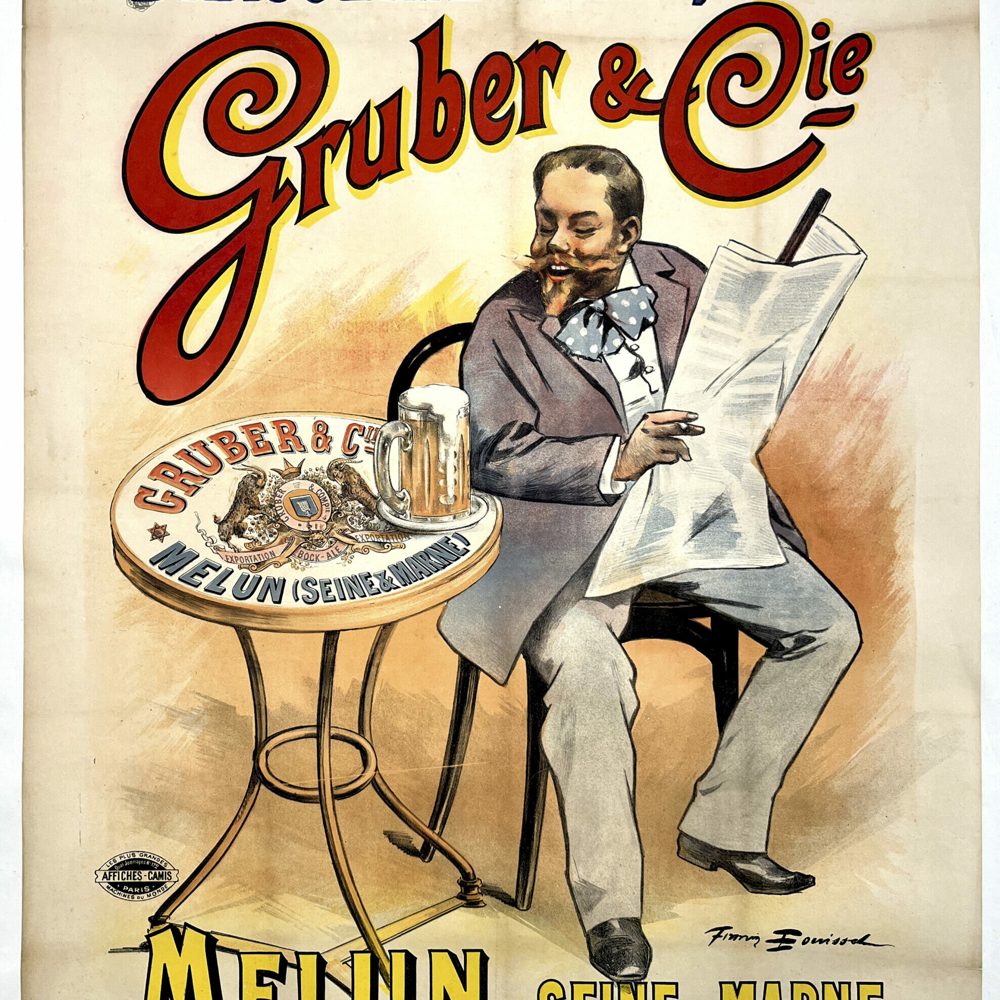 AFFICHES ANCIENNES - Cuisine et Boissons -Brasserie Gruber Cie – Firmin Bouisset – 1895