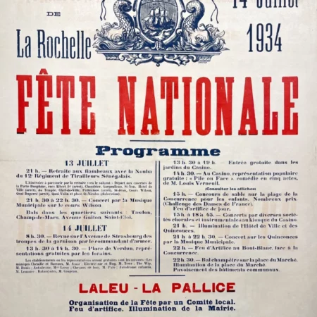 AFFICHES ANCIENNES - Cuisine et Boissons -Fête Nationale à La Rochelle – Deberny – 1934
