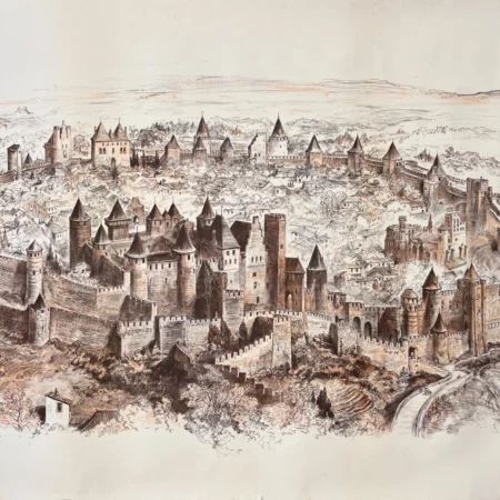 AFFICHES ANCIENNES - Tourisme -Cité de Carcassone (épreuve) – A. Robida – [1900]