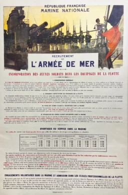AFFICHES ORIGINALES - Guerre & Propagande - Recrutement de l&rsquo;armée de Mer – H. Gervèse – 1912