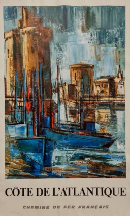 AFFICHES ORIGINALES - Tourisme - Côte de l&rsquo;Atlantique – La Rochelle – Larrieu – 1967