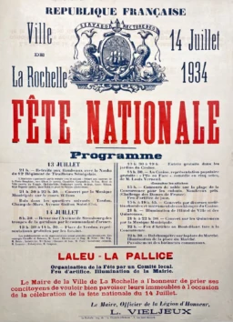 AFFICHES ORIGINALES - Tourisme - Fête Nationale à La Rochelle – Deberny – 1934