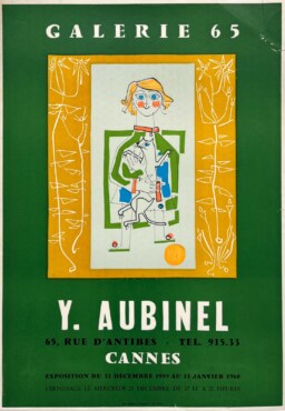AFFICHES ORIGINALES - Spectacle & Évènements - Y. Aubinel à la Galerie 65, Cannes – Affiche Expo Litho Arnera-Vallauris 1959