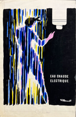 AFFICHES ORIGINALES - Publicité - Maquette Originale, Eau Chaude Éléctrique, La Douche de Couleurs – Bernard Villemot – [1956]