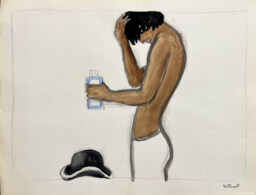AFFICHES ORIGINALES - Publicité - Maquette Originale, Pento Hair Lotion, Regard en Coin et Chapeau Melon – Bernard Villemot – [1973]