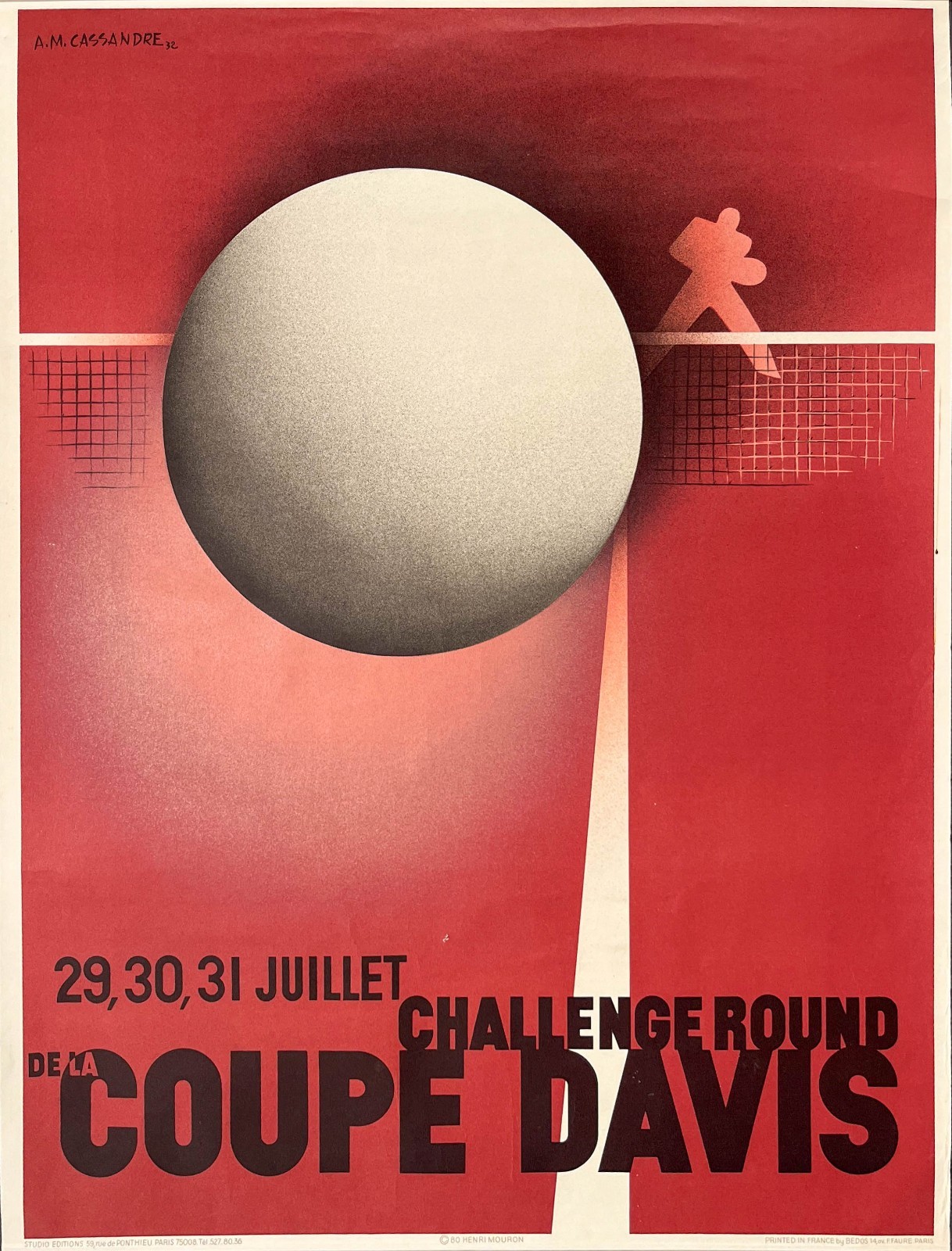 AFFICHES ORIGINALES - Sport - Coupe Davis – A.M. Cassandre – re. 1980