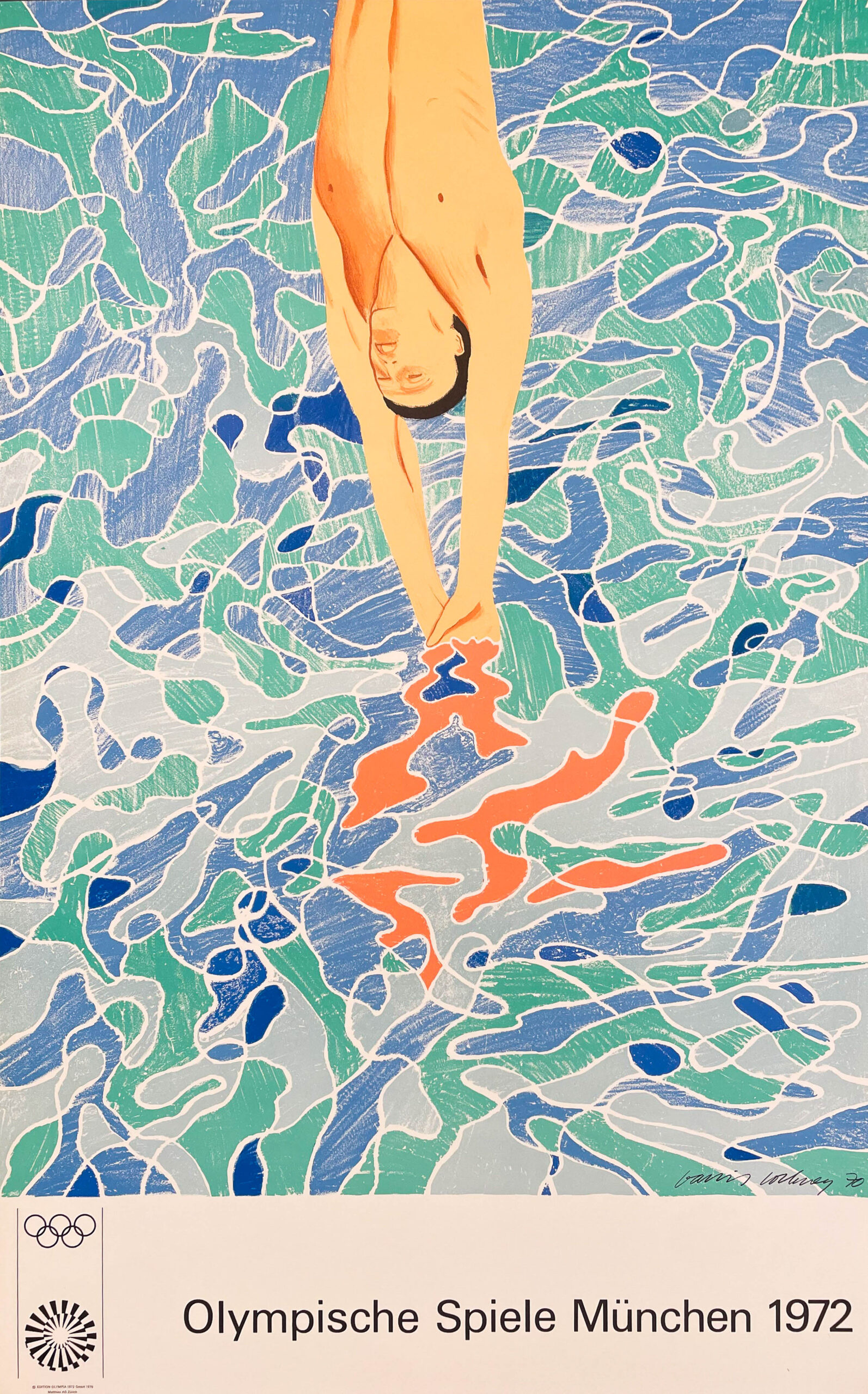 AFFICHES ORIGINALES - Sport - Jeux Olympiques de Munich 1972 – David Hockney – 1972