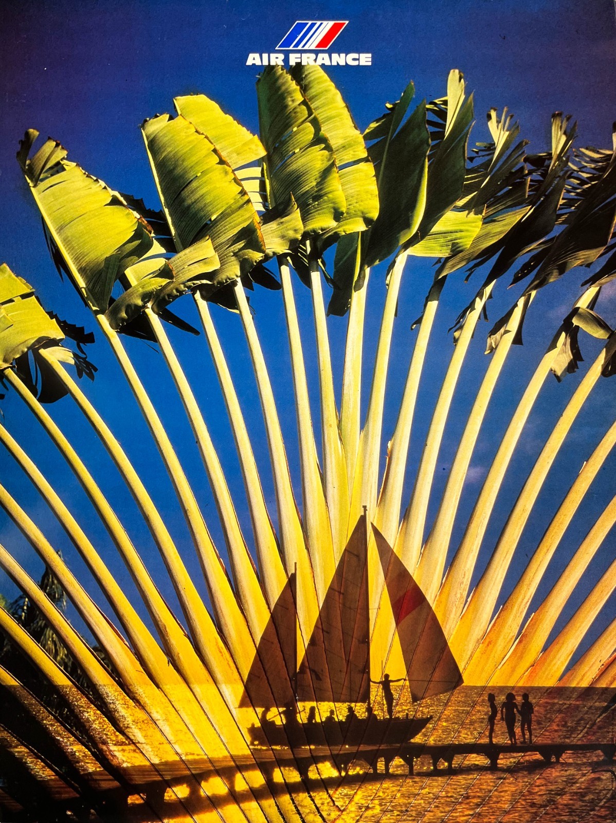 AFFICHES ORIGINALES - Tourisme - Affiche Ancienne Originale – Air France, Le Voilier – Anonyme – 1987