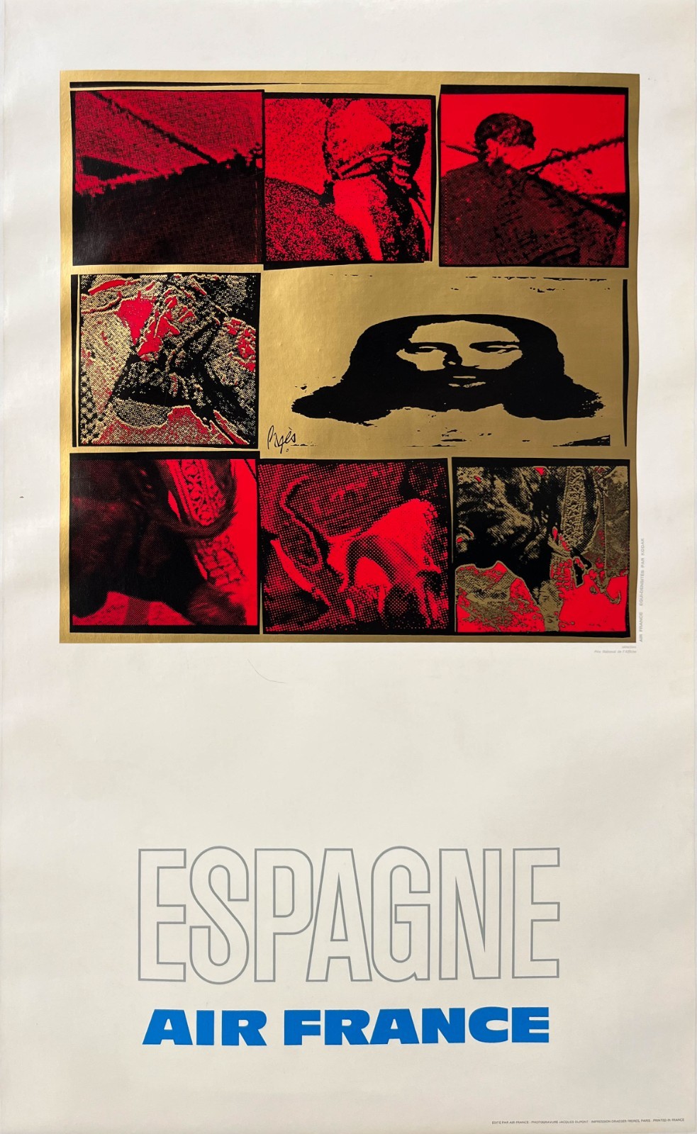 AFFICHES ORIGINALES - Tourisme - Air France, Espagne – Raymond Pagès – 1971