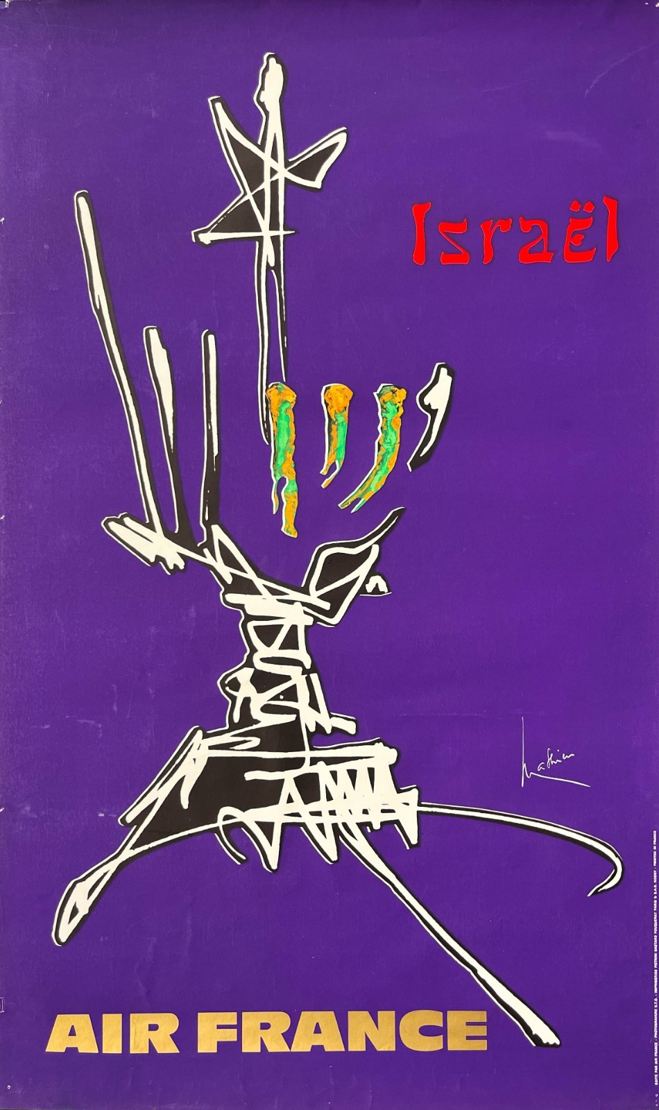 AFFICHES ORIGINALES - Tourisme - Air France, Israël – Georges Mathieu – 1967
