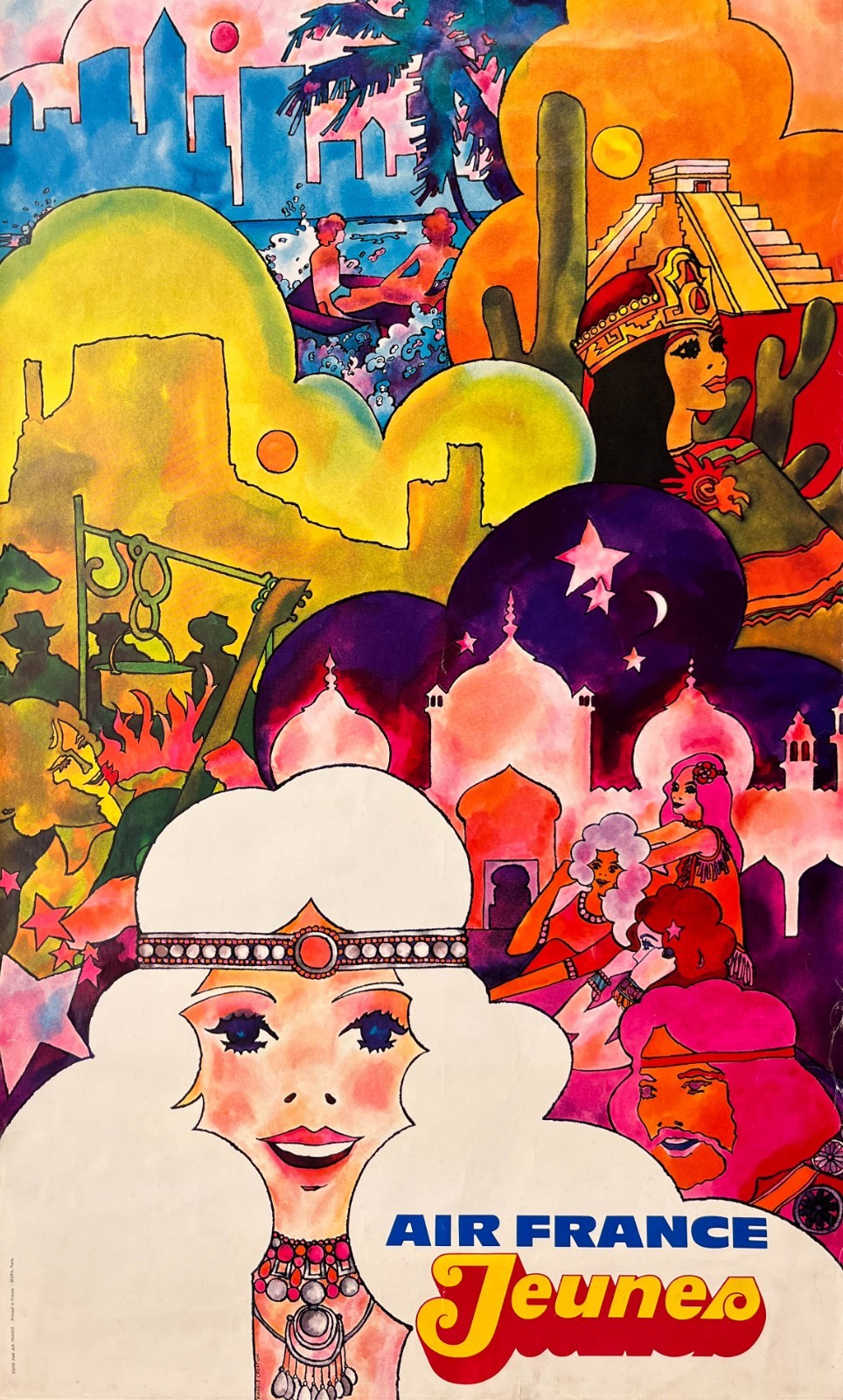 AFFICHES ORIGINALES - Tourisme - Air France, Jeunes – Triangle Création – 1974