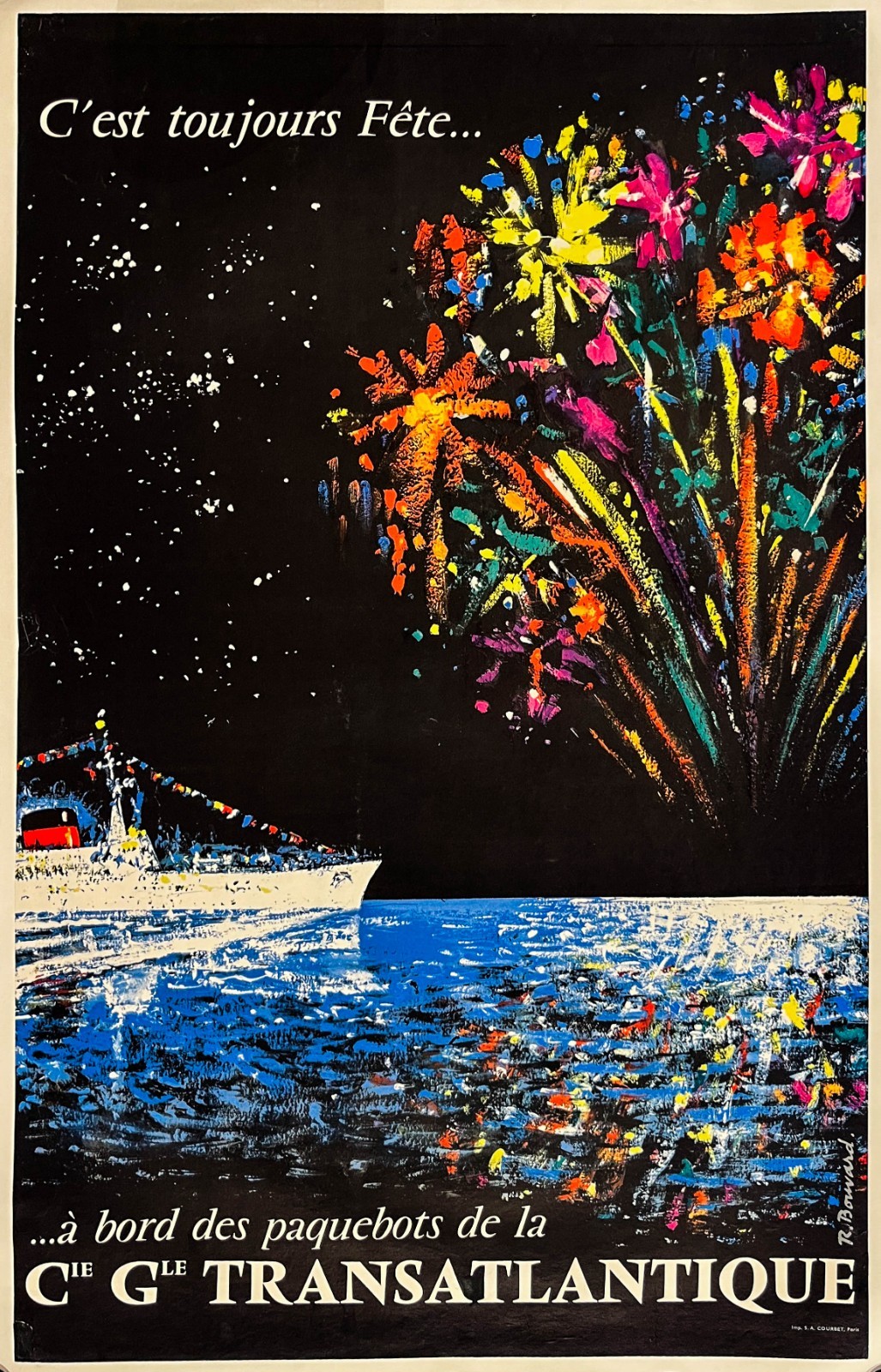 AFFICHES ORIGINALES - Tourisme - Paquebots Cie Gle Transatlantique – Bouvard – 1958