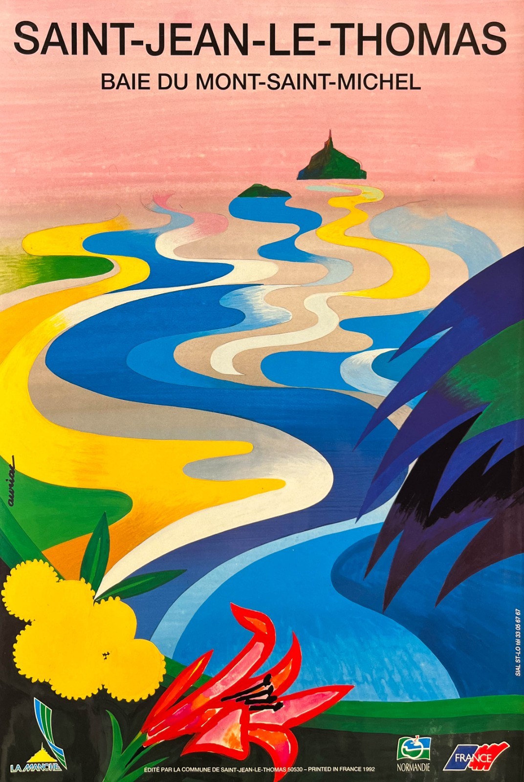 AFFICHES ORIGINALES - Tourisme - Saint-Jean-Le-Thomas, Baie Mont-Saint-Michel – Auriac – 1992