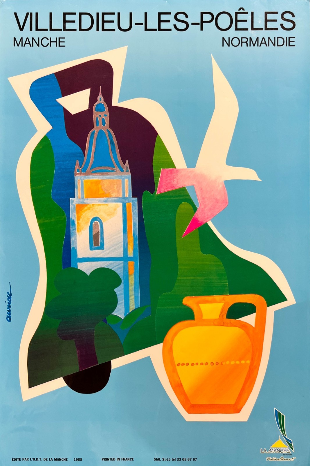 AFFICHES ORIGINALES - Tourisme - Villedieu-Les-Poêles, La Manche, Normandie – Auriac – 1988